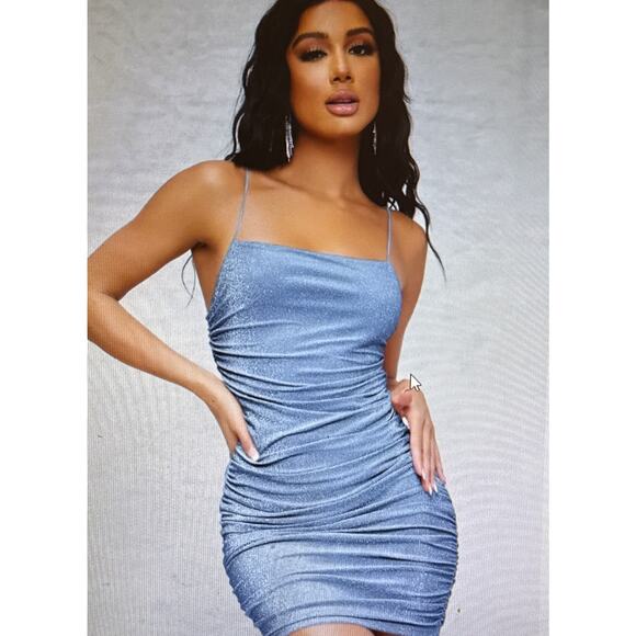 Green Sprakly glitter Bodycon  Party dress Rouched Medium - Picture 2 of 8